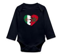 Spreadshirt Maroc Algérie Cœur Drapeau Body Bébé Bio Manches Longues, 74 (6-9 mois), bleu marine