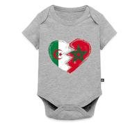 Spreadshirt Maroc Algérie Cœur Drapeau Cadeau Algérie Body Manches Courtes Bébé Bio, 80 (9-12 mois), gris chiné
