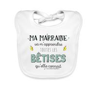 Spreadshirt® Marraine Va M'Apprendre Toutes Les Bêtises Idée De Cadeau Bavoir Bio Bébé, blanc