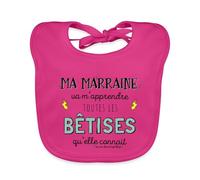 Spreadshirt® Marraine Va M'Apprendre Toutes Les Bêtises Idée De Cadeau Bavoir Bio Bébé, fuchsia