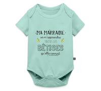 Spreadshirt Marraine Va M'Apprendre Toutes Les Bêtises Idée De Cadeau Body Manches Courtes Bébé Bio, 92 (1,5-2 ans), menthe