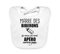 Spreadshirt® Marre Des Biberons Apéro Humour Cadeau Naissance Bavoir Bio Bébé, blanc