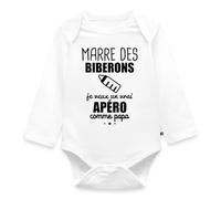 Spreadshirt Marre Des Biberons Apéro Humour Cadeau Naissance Body Bébé Bio Manches Longues, 80 (9-12 mois), blanc