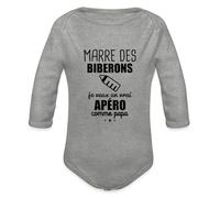 Spreadshirt Marre Des Biberons Apéro Humour Cadeau Naissance Body Bébé Bio Manches Longues, 80 (9-12 mois), gris chiné
