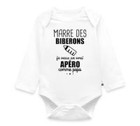 Spreadshirt Marre Des Biberons Apéro Humour Cadeau Naissance Body Manches Longues Bébé Bio, 74 (6-9 mois), blanc