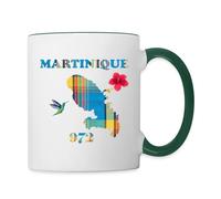Spreadshirt Martinique 972 Carte Madras/Madinina/Martine/Madras/Antillais Mug Bicolore, taille unique, blanc/vert foncé
