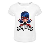 Spreadshirt Miraculous Ladybug avec Logo T-Shirt À Fronces Fille, 12 Ans, Blanc