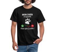 Spreadshirt Mon Chien m'appelle... Faut Que J'y Aille Dicton Drôle Amoureux des Chiens T-Shirt Homme, M, Noir