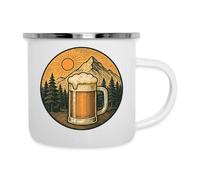 Spreadshirt Montagne Et Bière Cadeau Randonneur Humoristique Mug Camping Émaillée, taille unique, blanc