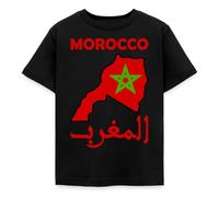 Spreadshirt Morocco Carte Maroc Drapeau Cadeau Marocain T Shirt Enfant, 98/104 (3-4 Ans), Noir