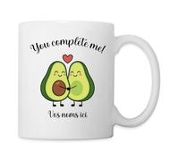 Spreadshirt Mug Personnalisable avec Prénoms Couples Tasse Avocats Entrelacés Cœur et Message You Complete Me Idée Cadeau Saint Valentin Originale pour Homme et Femme, taille unique, blanc