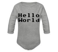 Spreadshirt Naissance Geek Hello World Body Bébé Bio Manches Longues, 74 (6-9 Mois), Gris chiné