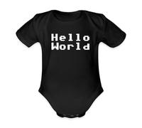 Spreadshirt Naissance Geek Hello World Body Manches Courtes Bébé Bio, 80 (9-12 mois), noir