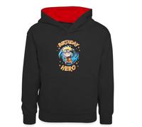 Spreadshirt Naruto Shippuden Birthday Hero Conception Chibi Sweat À Capuche Enfant Contrasté, M (7/8 Ans), Noir/Rouge