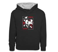 Spreadshirt Naruto Shippuden Cool Design avec Sasuke Et Naruto Sweat À Capuche Enfant Contrasté, XS (3/4 Years), Noir/Gris chiné