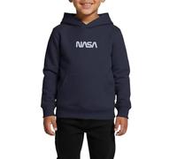 Spreadshirt NASA Logo Blanc Broderie Sweat À Capuche Enfant Premium, 158/164 (12 Ans), Bleu Marine