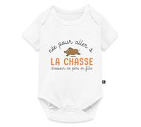 Spreadshirt Née Pour Aller À La Chasse Cadeau Naissance Bébé Body Manches Courtes Bébé Bio, 74 (6-9 mois), blanc