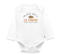 Spreadshirt Née Pour Aller À La Chasse Cadeau Naissance Bébé Body Manches Longues Bébé Bio, 62 (2-3 mois), blanc