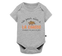 Spreadshirt Née Pour Aller À La Chasse Cadeau Papa Chasseur Chasse Bébé Body Manches Courtes Bébé Bio, 92 (1,5-2 ans), gris chiné