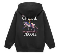 Spreadshirt Née pour Monter À Cheval Obligée D'aller À L'école Veste À Capuche Enfant Premium, 158/164 (12 Ans), Noir