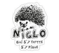 Spreadshirt Niglo Qui S'y Frotte S'y Pique Autocollant Sticker, 10 x 10 cm, blanc mat