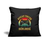 Spreadshirt Niveau Tonton Débloqué Gamer Cadeau Annonce Grossesse Housse De Coussin Décorative 45 x 45 cm, Taille Unique, Noir