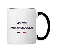 Spreadshirt On Dit Pain Au Chocolat Et Pas Chocolatine Vêtement Boulangerie Patisserie Humour Mug Bicolore, taille unique, blanc/noir