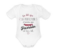 Spreadshirt On Dit Que La Perfection n'Existe Pas Mais Parrain Est Bien Réel Body Manches Courtes Bébé Bio, 80 (9-12 mois), blanc