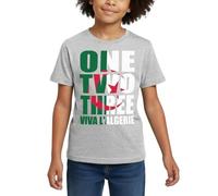 Spreadshirt One Two Three Viva l'Algérie Cadeau Drapeau Algérie T Shirt Enfant, 122/128 (7-8 Ans), Gris chiné