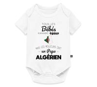 Spreadshirt Papa Algérien Cadeau Grossesse Humour Naissance Papa Body Manches Courtes Bébé Bio, 56 (0-2 mois), blanc