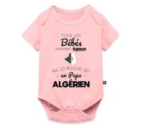 Spreadshirt Papa Algérien Cadeau Grossesse Humour Naissance Papa Body Manches Courtes Bébé Bio, 68 (3-6 mois), rose