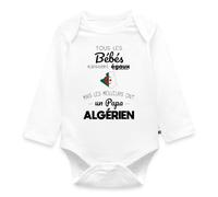 Spreadshirt Papa Algérien Cadeau Grossesse Humour Naissance Papa Body Manches Longues Bébé Bio, 56 (0-2 mois), blanc