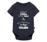Spreadshirt Papa Italien Bébé Naissance Cadeau Papa Italie Body Manches Courtes Bébé Bio, 74 (6-9 mois), bleu marine