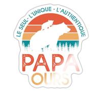 Spreadshirt Papa Ours Fête des Pères Idée Cadeau Humoristique Avec Fils Ou Fille Autocollant/Sticker, 10 x 10 cm, blanc brillant