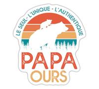 Spreadshirt Papa Ours Fête des Pères Idée Cadeau Humoristique Avec Fils Ou Fille Autocollant/Sticker, 10 x 10 cm, blanc mat