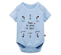 Spreadshirt Papa Tu Peux Le Faire Body Manches Courtes Bébé Bio, 56 (0-2 mois), bleu clair