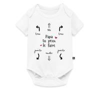 Spreadshirt Papa Tu Peux Le Faire Body Manches Courtes Bébé Bio, 86 (12-18 mois), blanc