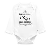 Spreadshirt Parfois Je Vomis Quand Je Bois Trop (comme Marraine) Body Bébé Bio Manches Longues, 68 (3-6 Mois), Blanc
