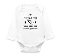 Spreadshirt Parfois Je Vomis Quand Je Bois Trop (Comme Marraine) Body Manches Longues Bébé Bio, 68 (3-6 mois), blanc