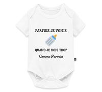 Spreadshirt Parfois Je Vomis Quand Je Bois Trop Comme Parrain Body Manches Courtes Bébé Bio, 86 (12-18 mois), blanc