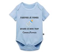 Spreadshirt Parfois Je Vomis Quand Je Bois Trop Comme Parrain Body Manches Courtes Bébé Bio, 86 (12-18 mois), bleu clair