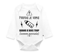 Spreadshirt® Parfois Je Vomis Quand Je Bois Trop (Comme Parrain) Humour Body Bébé Bio Manches Longues, 0-3 mois, blanc
