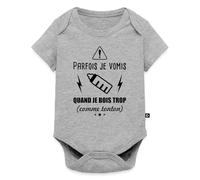 Spreadshirt Parfois Je Vomis Quand Je Bois Trop (comme Tonton) Humour Body Manches Courtes Bébé Bio, 80 (9-12 mois), gris chiné