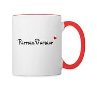 Spreadshirt Parrain d’Amour Cadeau Super Parrain Mug Bicolore, taille unique, blanc/rouge