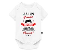 Spreadshirt Parrain Motard Cadeau De Naissance Humour Body Manches Courtes Bébé Bio, 68 (3-6 mois), blanc