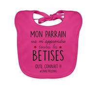 Spreadshirt® Parrain Va M'Apprendre Les Bêtises Bavoir Bio Bébé, fuchsia
