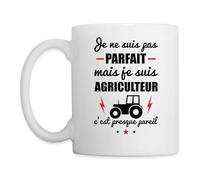 Spreadshirt Pas Parfait Mais Agriculteur Tracteur Mug Blanc, taille unique, blanc