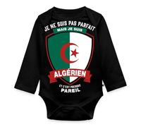 Spreadshirt Pas Parfait mais Algérien Algérie Cadeau Arabe Drapeau Body Bébé Bio Manches Longues, 80 (9-12 Mois), Noir