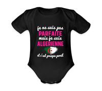 Spreadshirt Pas Parfait Mais Algérienne Idée Cadeau Body Manches Courtes Bébé Bio, 80 (9-12 mois), noir
