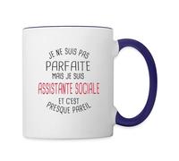 Spreadshirt Pas Parfaite Mais Assistante Sociale Citation Humoristique Mug Bicolore, taille unique, blanc/bleu cobalt